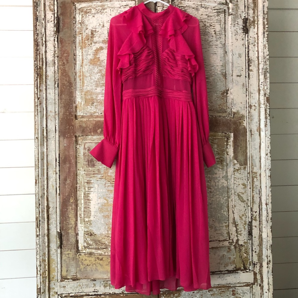 Self portrait fuchsia chiffon midi dress Size 8 US
